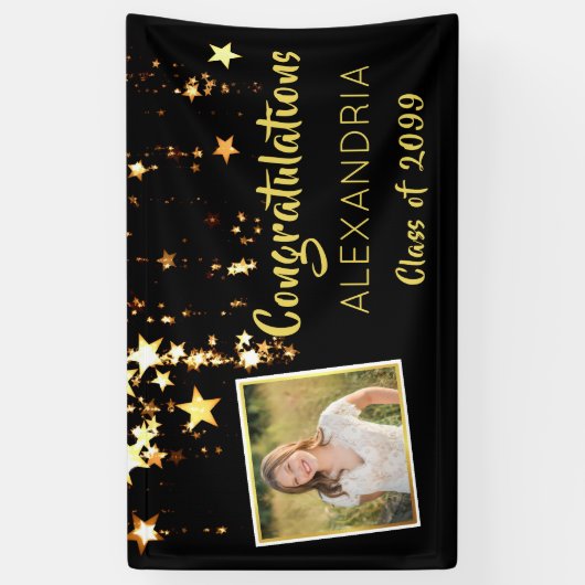 Gefeliciteerd Afstuderen | Gouden sterren | Foto Spandoek