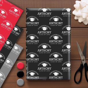 Gefeliciteerd Afstuderen Graduation Cap red black Inpakpapier Vel