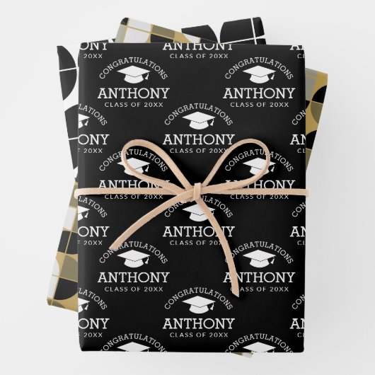 Gefeliciteerd Afstuderen Gradup Cap zwart goud Inpakpapier Vel (In situ)