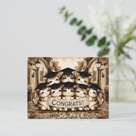 Gefeliciteerd afstuderen katten briefkaart (Staand voorkant)