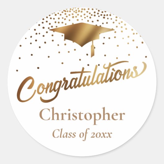 Gefeliciteerd Afstuderen, Klasse van Goud & Wit Ronde Sticker (Voorkant)