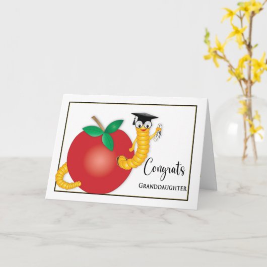 Gefeliciteerd Afstuderen kleindochter Bookworm Dip Kaart (Gele Bloem)