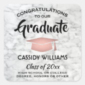 Gefeliciteerd, Afstuderen Marmer en Pink Trendy Vierkante Sticker (Voorkant)