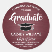 Gefeliciteerd Afstuderen Maroon & Wit Afstuderen Ronde Sticker (Voorkant)