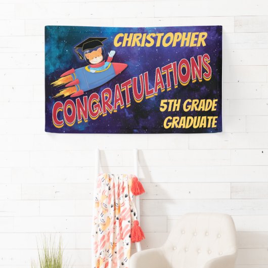 Gefeliciteerd Afstuderen met Space Rocket 5th Grad Spandoek (Insitu)