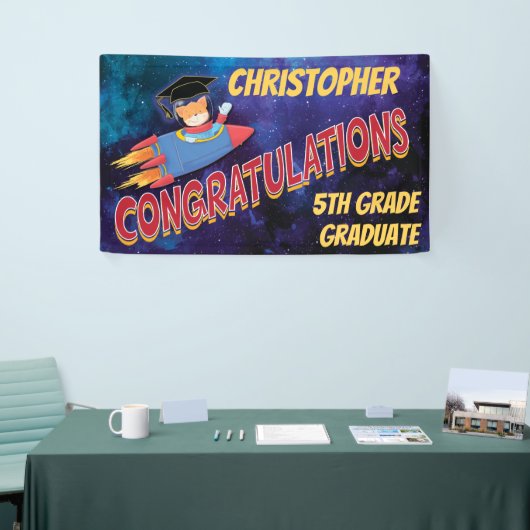 Gefeliciteerd Afstuderen met Space Rocket 5th Grad Spandoek (Beurs)