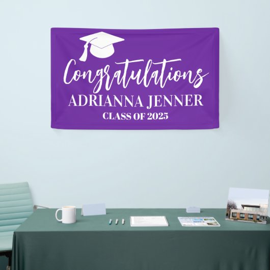 Gefeliciteerd Afstuderen Modern Script Paarse Spandoek (Beurs)