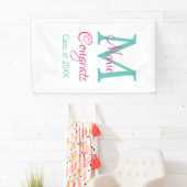 Gefeliciteerd afstuderen naam monogram groen roze  spandoek (Insitu)