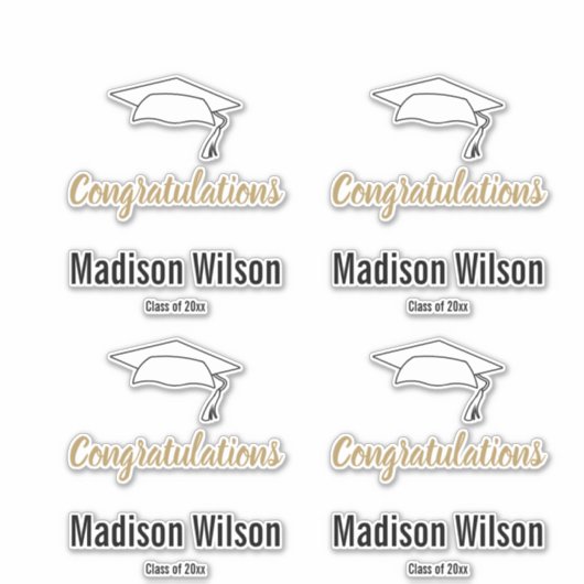 Gefeliciteerd Afstuderen Naam Zwart Wit en Goud Sticker (Voorkant)