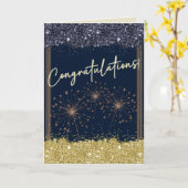 Gefeliciteerd Afstuderen Navy & Yellow Sparkle Kaart (Gele Bloem)