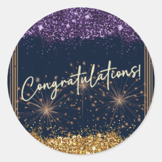 Gefeliciteerd Afstuderen Paars & Goud Glitter Ronde Sticker