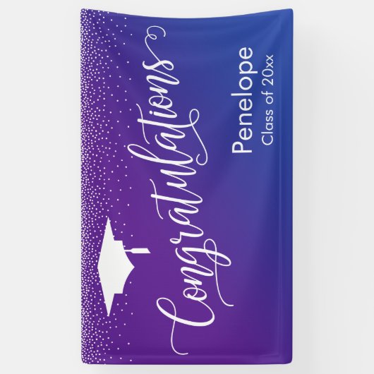 Gefeliciteerd Afstuderen Paarse & Blauwe Ombre Spandoek (Verticaal)