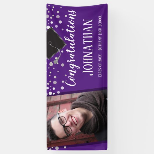 Gefeliciteerd Afstuderen Paarse Confetti Foto Spandoek (Verticaal)
