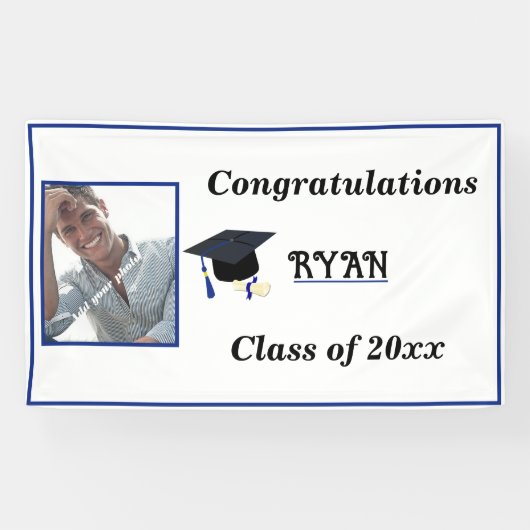 Gefeliciteerd Afstuderen Pet Diploma Foto Spandoek (Horizontaal)