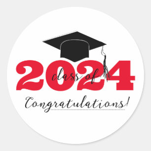 Gefeliciteerd Afstuderen Pet Rood Zwart Wit Ronde Sticker