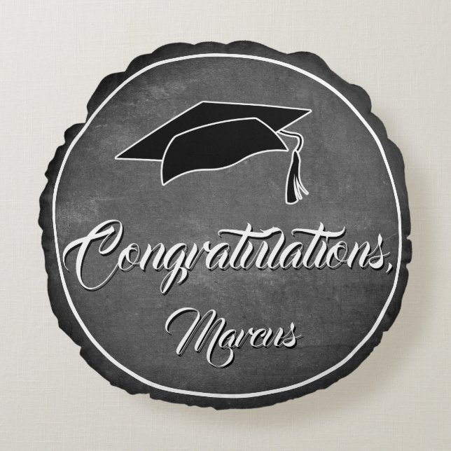 Gefeliciteerd Afstuderen Pet schoolbord Afstuderen Rond Kussen (Voorkant)