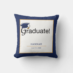 Gefeliciteerd Afstuderen, Pet, Tassel, Blue, Gold Kussen