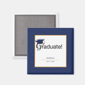 Gefeliciteerd Afstuderen, Pet, Tassel, Blue, Gold Magneet (Voorkant / Achterkant)