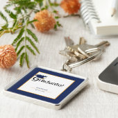 Gefeliciteerd Afstuderen, Pet, Tassel, Blue, Gold Sleutelhanger (Zijkant)