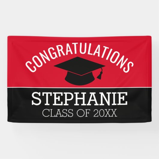 Gefeliciteerd Afstuderen - Rode Zwarte Afstuderen Spandoek (Horizontaal)