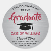 Gefeliciteerd Afstuderen Rood en Grijs Afstuderen Ronde Sticker (Voorkant)