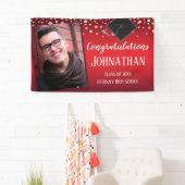 Gefeliciteerd Afstuderen Rood met Confetti Foto Spandoek (Insitu)