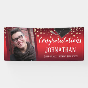 Gefeliciteerd Afstuderen Rood met Confetti Foto Spandoek