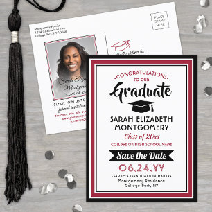 Gefeliciteerd Afstuderen Rood & Wit Save the Date Aankondigingskaart