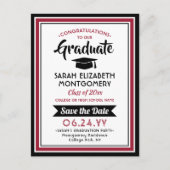 Gefeliciteerd Afstuderen Rood & Wit Save the Date  Aankondigingskaart (Voorkant)