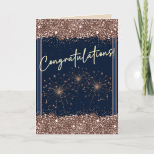 Gefeliciteerd Afstuderen Roos Gold Navy Sparkle Kaart