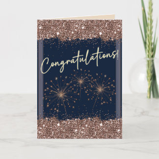 Gefeliciteerd Afstuderen Roos Gold Navy Sparkle Kaart