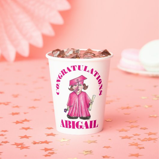 Gefeliciteerd Afstuderen Roze Afstuderen Pet Papieren Bekers (Insitu)