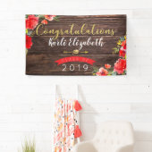 Gefeliciteerd Afstuderen Rustic Floral Red/Gold Spandoek (Insitu)