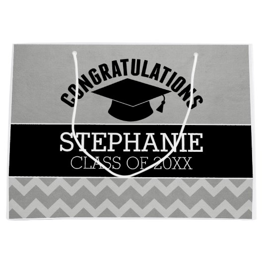 Gefeliciteerd Afstuderen - Silver Black Afstuderen Groot Cadeauzakje (Voorkant)