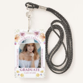 Gefeliciteerd afstuderen waterverf Bloemenfoto Badge (Achterkant met draagriem)