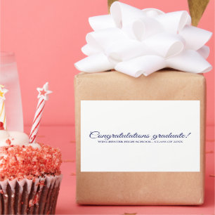 Gefeliciteerd Afstuderen wit navy custom script Rechthoekige Sticker