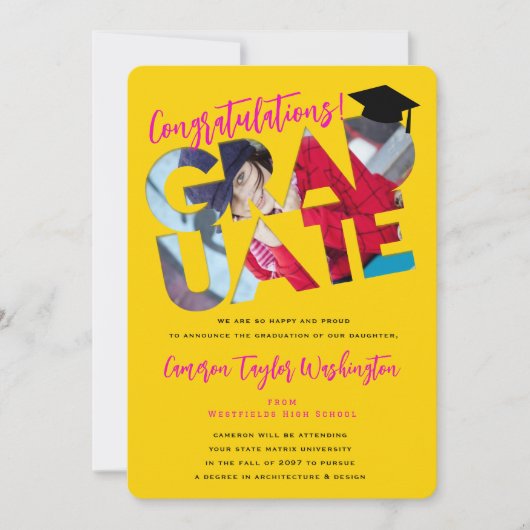 Gefeliciteerd Afstuderen Yellow Cutout Photo Afstu Kaart (Voorkant)