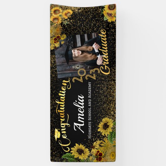 Gefeliciteerd Afstuderen zonnebloem Gold Foto 23 Spandoek (Verticaal)