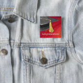 Gefeliciteerd, Afstuderen zwart en rood Vierkante Button 5,1 Cm (In situ)