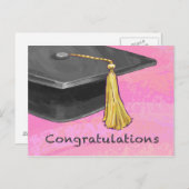 Gefeliciteerd Afstuderen zwart en roze Briefkaart (Voorkant / Achterkant)