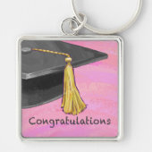 Gefeliciteerd Afstuderen zwart en roze Sleutelhanger (Voorkant)