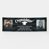 Gefeliciteerd Afstuderen zwart op twee foto Spandoek (Horizontaal)