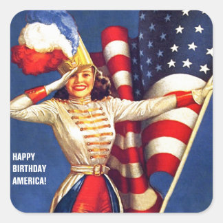 Gefeliciteerd, Amerika. 4 juli Retro Pin-up Vierkante Sticker