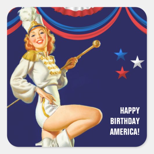 Gefeliciteerd, Amerika. Retro Pin-up Vierkante Sticker (Voorkant)