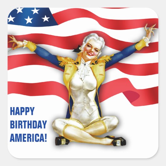 Gefeliciteerd, Amerika. Retro Pin-up Vierkante Sticker (Voorkant)