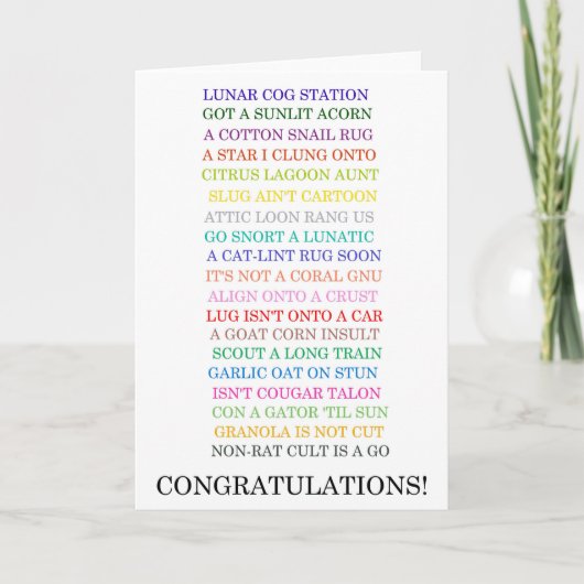 Gefeliciteerd Anagrams kaart (Voorkant)