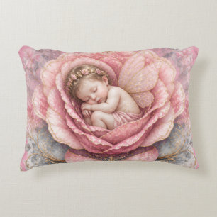 Gefeliciteerd Baby Fee meisje Roze Roos Geboorte Accent Kussen