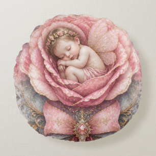 Gefeliciteerd Baby Fee meisje Roze Roos Geboorte Rond Kussen