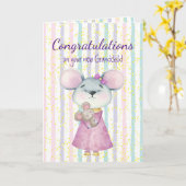 Gefeliciteerd Baby Fun Cute Mouse Animal Grandchil Kaart (Gele Bloem)