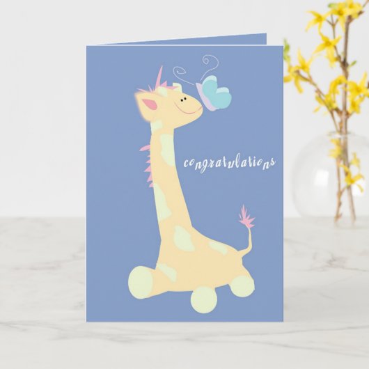 Gefeliciteerd (Baby Giraffe / Butterfly) Kaart (Gele Bloem)